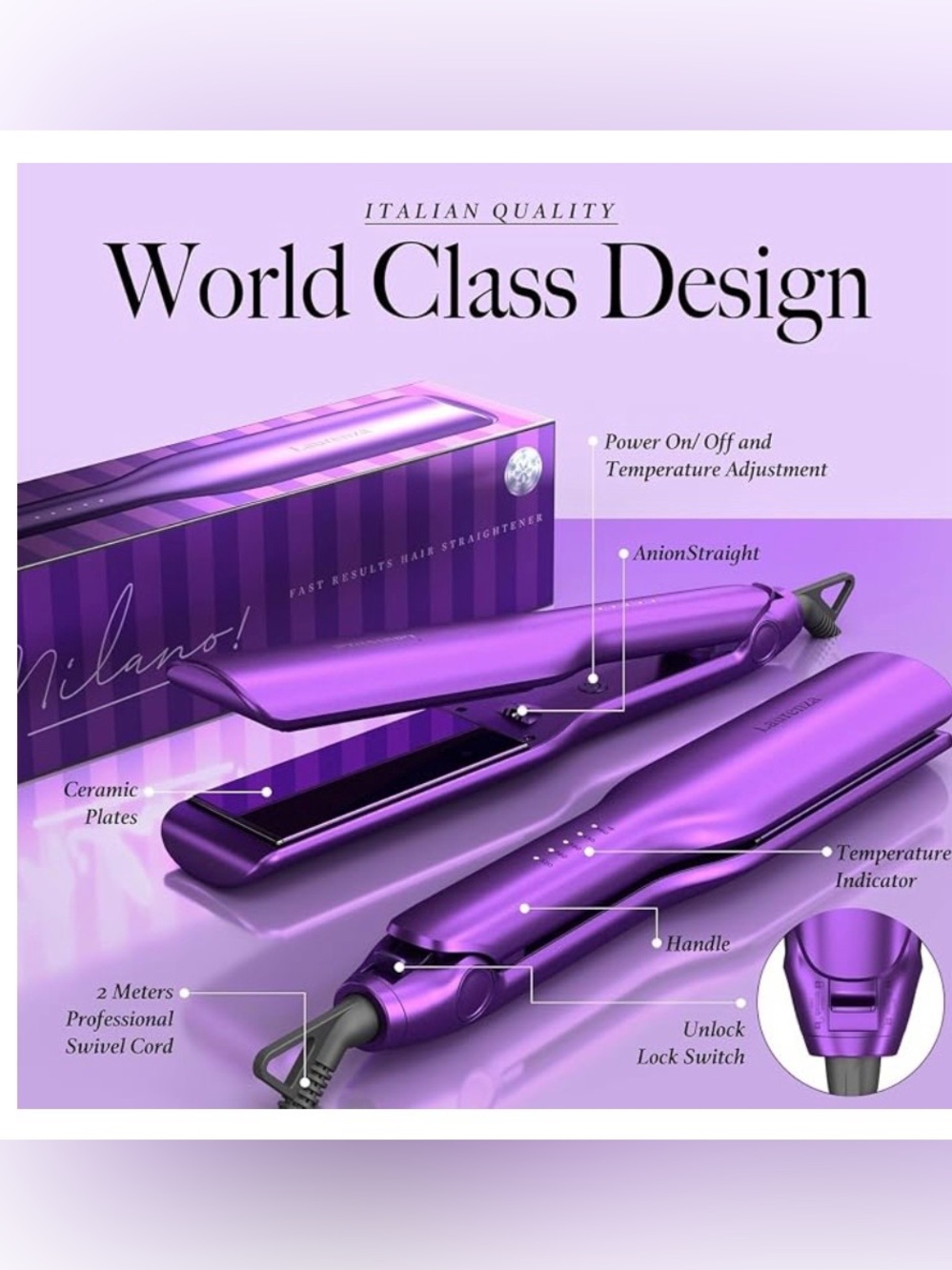 Purple Hair Straightener Flat Iron - 2-in-1 Styling Iron